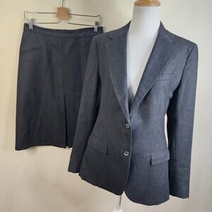 Vintage Saint Laurie Women's Bespoke Wool Flannel Skirt Suit Blazer Large Gray